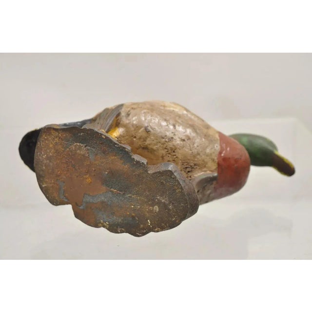 Antique Victorian Cast Iron Figural Painted Mallard Duck Door Stop For Sale - Image 9 of 11