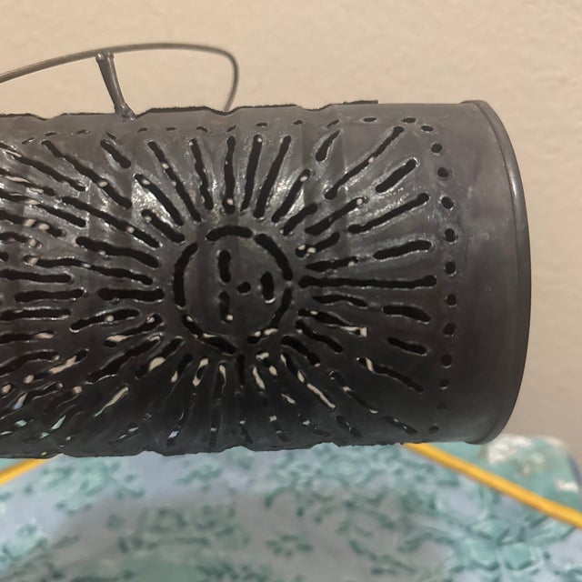 1970s Mid-Century Brutalist Punched Metal Sunburst Lantern For Sale - Image 5 of 8