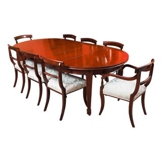 Antique 19th Century Oval Extending Dining Table and Regency Dining Chairs, Set of 9 For Sale