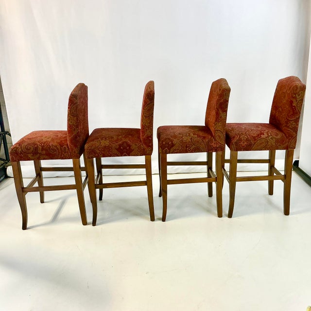 1980s Vintage Regency Empire Italian Boho Chic Upholstered Bar Stools - Set of 4. For Sale - Image 10 of 14
