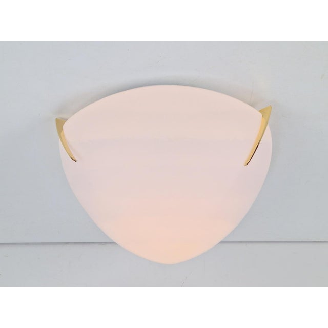 Hollywood Regency Regency Brass and White Glass Ceiling Lamp from Milan, Spain, 1970s For Sale - Image 3 of 14