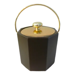 1970s Kraftware Nyc Chocolate Brown Faux Leather Ice Bucket