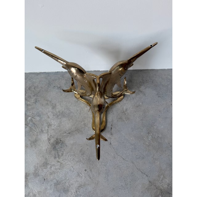 Vintage Solid Brass Marlin Fish Coffee Table With Glass Top For Sale - Image 16 of 18