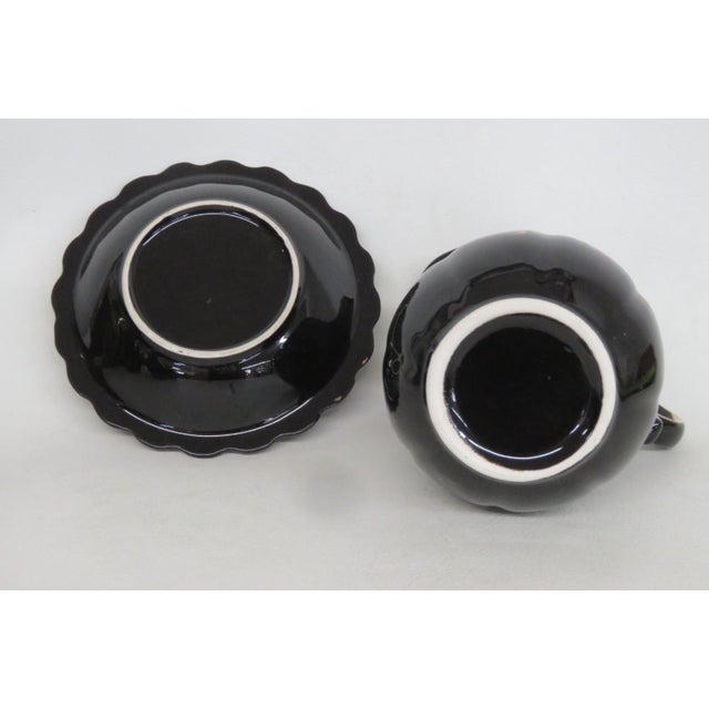 Ceramic Pitcher With Matching Underplate 2pc Set Black With Gold Gilt Trim 5029b For Sale - Image 9 of 12
