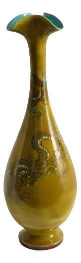 Chinoiserie Ochre Yellow Dragon Vase from Lambeth Doulton, England, 1890s