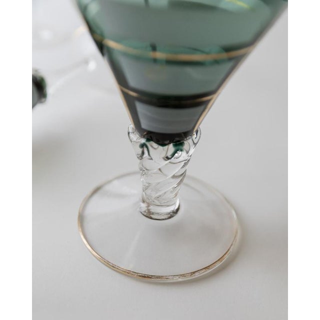 Vintage Italian Blue Murano Glass Liqueur Decanter Glasses with Hand Painted Gilt Details, 1950s, Set of 5 For Sale - Image 10 of 15