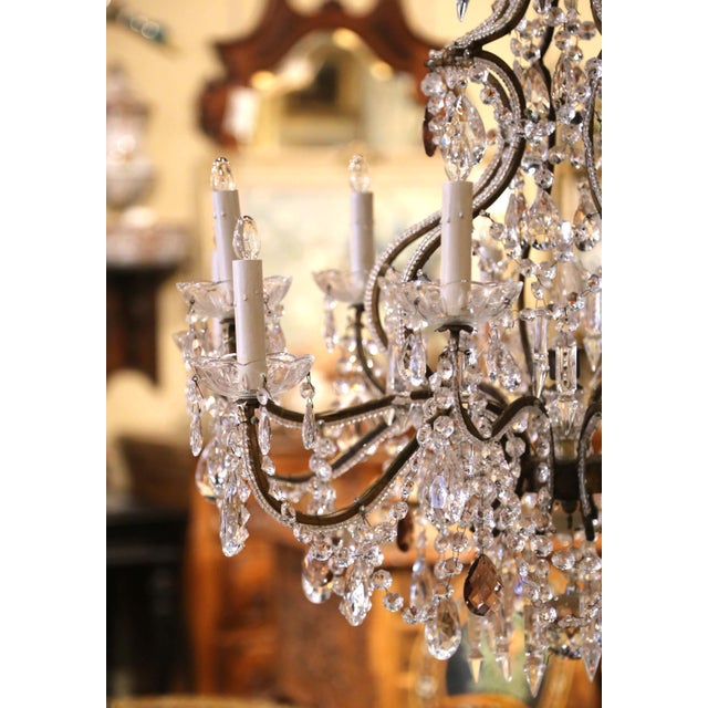 19th Century Italian Crystal and Patinated Iron 12-Light Chandelier For Sale - Image 4 of 10