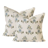A Pair of Lauren Servati Textiles, Unfading Flower // Bluebell Pillows, 22"x22" For Sale