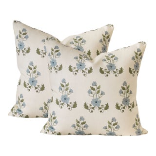 A Pair of Lauren Servati Textiles, Unfading Flower // Bluebell Pillows, 22"x22" For Sale