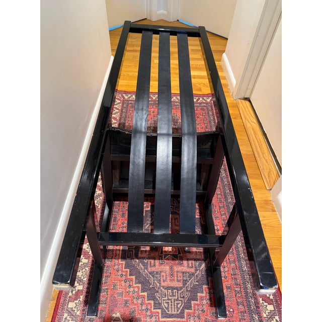 Animal Skin 1980s Set of 4 Postmodern Black Wood and Leather Strap Dining Chairs For Sale - Image 7 of 12