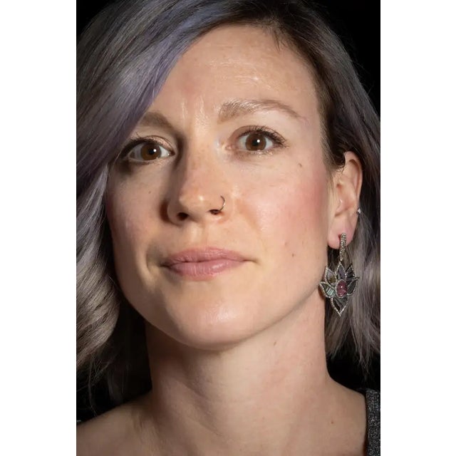 Contemporary Pair of Abalone, Diamonds and Pink Tourmaline Dangle Drop Earrings For Sale - Image 3 of 4