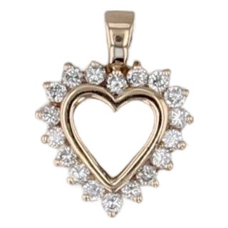 0.36ctw Diamond Open Heart Pendant 14k Yellow Gold Small Drop For Sale