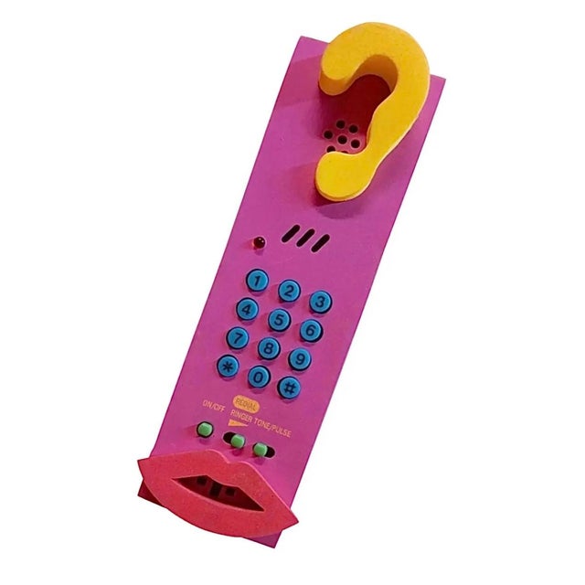 Hot Pink 1990’s Canetti Post Modern Hot Pink Memphis Abstract Picasso Pop Art Phone For Sale - Image 8 of 9