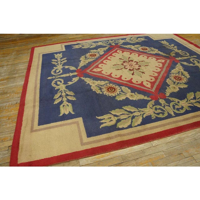 1930s Blue Medallion Antique French European Art Deco Carpet 8'5" X 10'5" Knotted Wool Rug For Sale In New York - Image 6 of 11