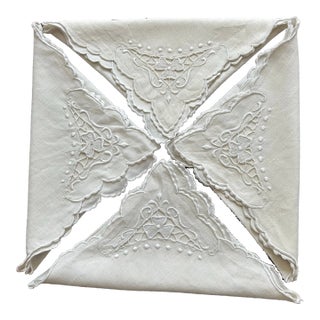 Vintage Madeira Linen Napkin Set For Sale