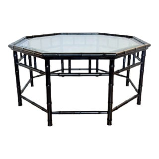 Vintage Black Painted Faux Bamboo Octagon Coffee Table For Sale