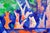 Vibrant modernist abstract geometric landscape of trees by the water with reflections by Erle Loran (American, 1905-1999)....