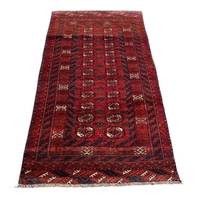 Hand-Knotted Wool Red Geometric Bokhara Pattern Rug - 3.4' X 6' For Sale