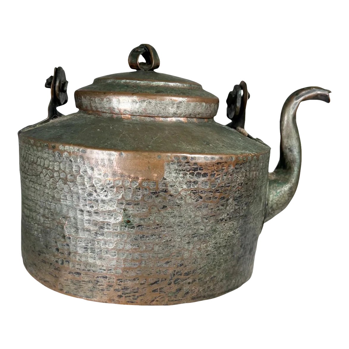 Antique Rustic Hammered Copper Tea Kettle With Flair | Chairish