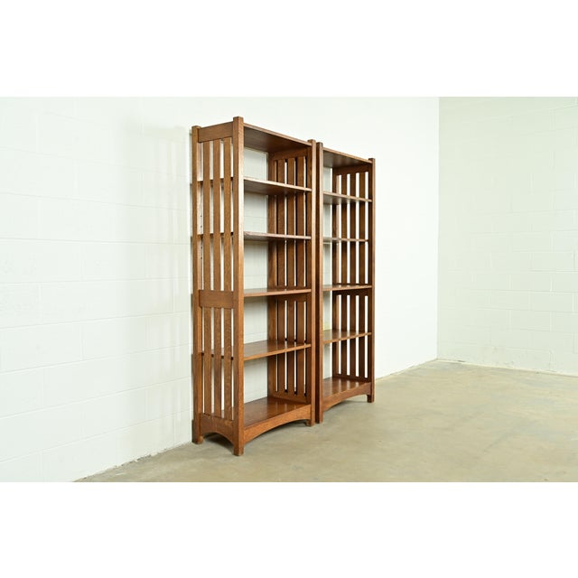Stickley Mission Oak Arts & Crafts Slatted Tall Bookcases, Pair For Sale - Image 12 of 12