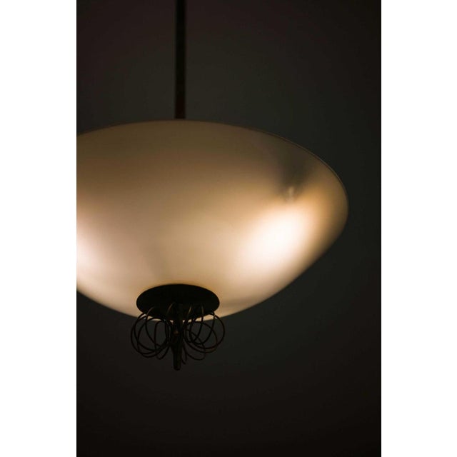 Metal Brass and Glass Ceiling Lamp by Paavo Tynell for Taito Oy, 1950s For Sale - Image 7 of 8