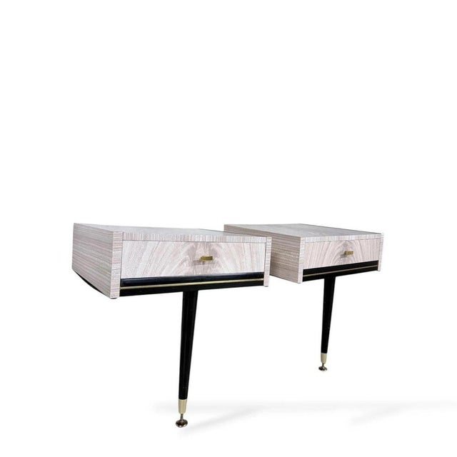 Black Mid-Century Floating Bedside Cabinets with Brass-Capped Legs, 1950s, Set of 2 For Sale - Image 8 of 9