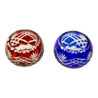 Vintage Bohemian Crystal Votive Candle Holder in Cobalt Blue and Ruby Red For Sale