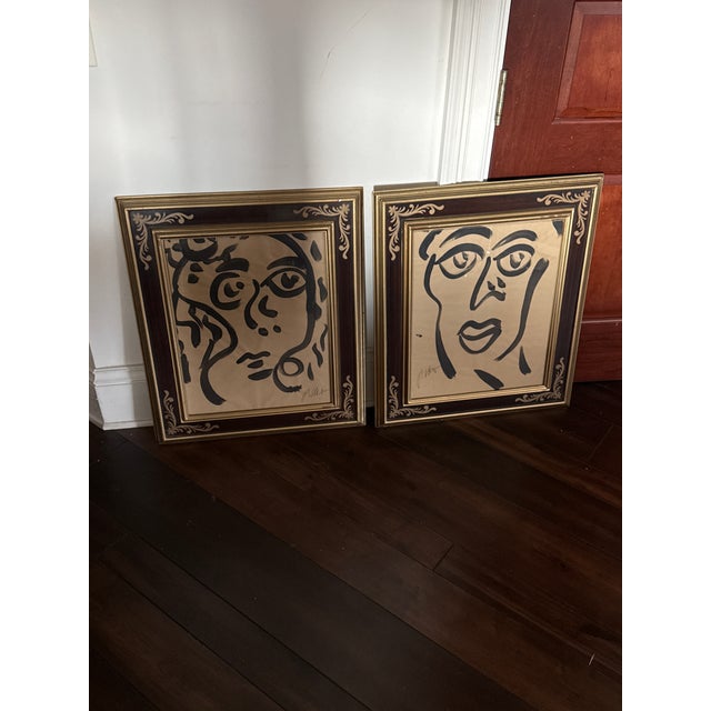 Fantastic Original Pair of Peter Keil Abstract Portrait Paintings These beautiful pieces circa 1970s depicts a male and...