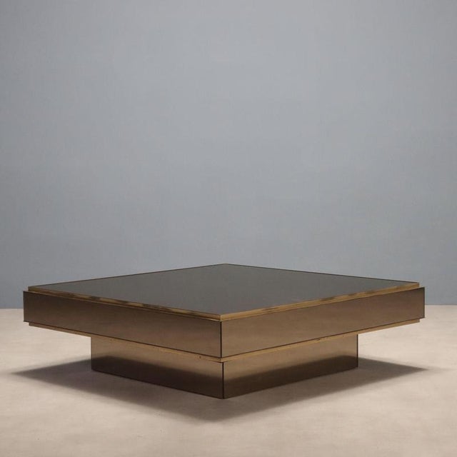 Vintage Smoked Glass and Brass Coffee Table, 1980s For Sale - Image 9 of 10