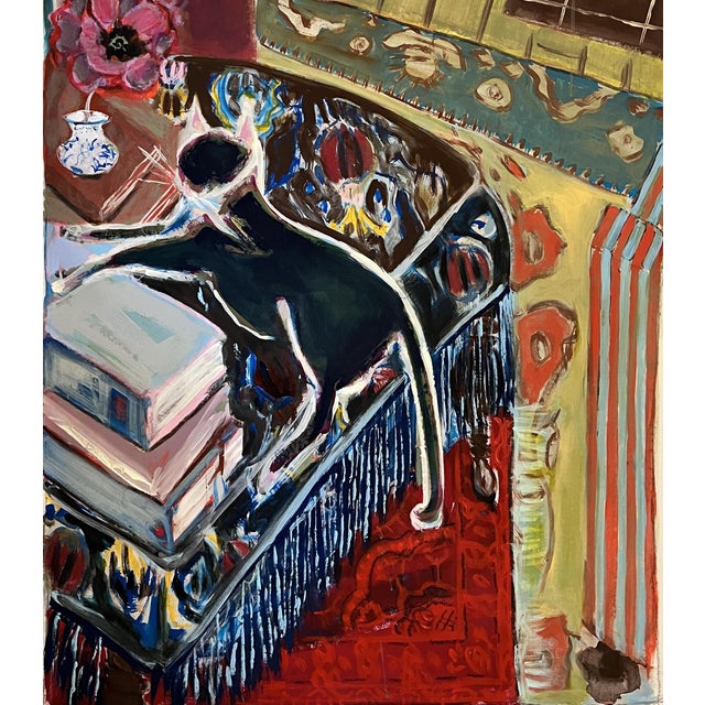 English “Dozing Cat” Large Painting an Original Expressionist Artwork by Shann Spishak For Sale - Image 3 of 7
