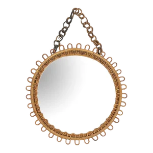 Mid-Century Italian Wall Mirror in Rattan and Bamboo with Chain, 1960s