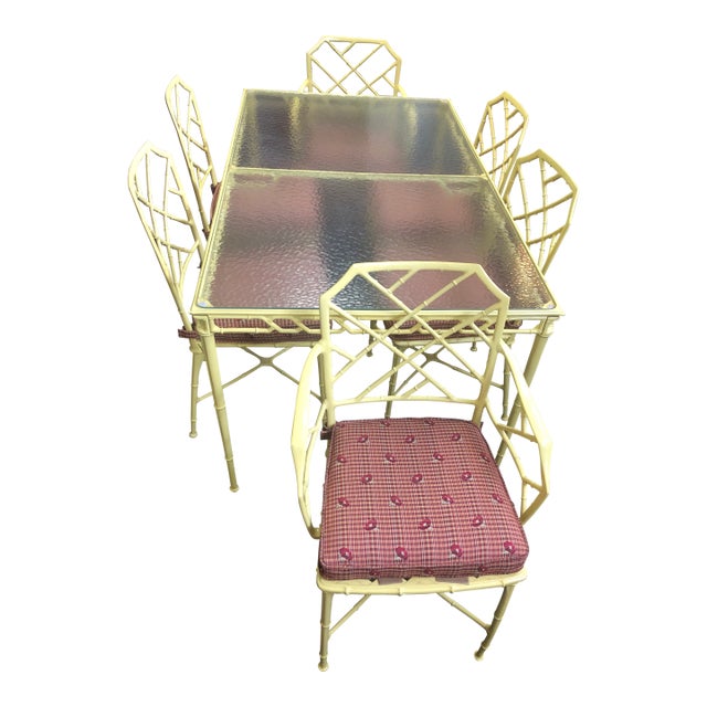 1960s Brown Jordan Calcutta Patio Dining Table With 4 Side and 2 Arm Chairs For Sale