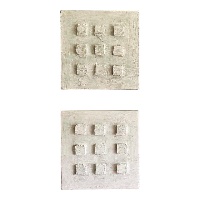 Plaster Textured Art Urban Modern Abstract Style Imitation Cement Block by Tatiana Duperault - Set of 2 For Sale