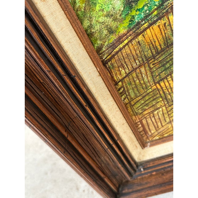 Wood Vintage Coastal Boho Veranda Still Life Wood Framed Oil Painting on Canvas Signed For Sale - Image 7 of 12