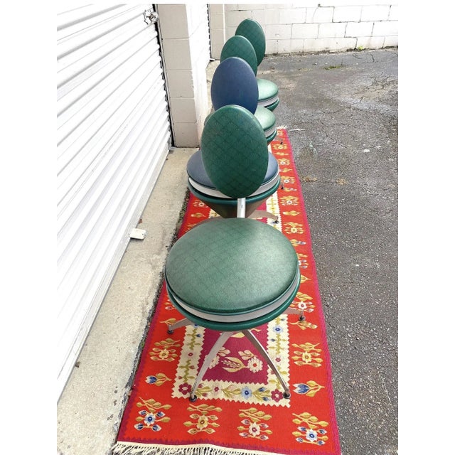 A super funky set of 4 Verner Panton style chairs. Original Art Deco/machine age style with classic Art Deco upholstery....