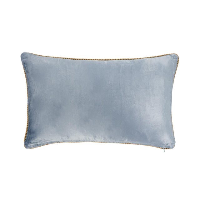 Textile Venice Blue Silk Velvet Embroidered Throw Pillow Cover, 12 X 20 For Sale - Image 7 of 8