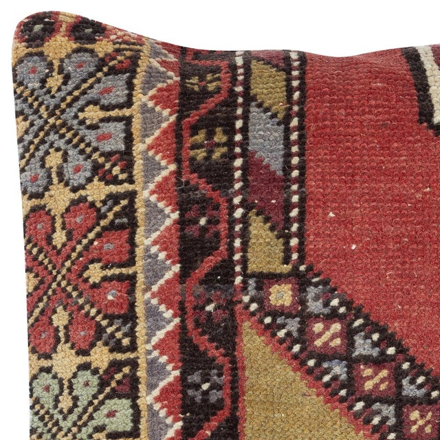 Traditional 16"x16" Vintage Cushion Cover. Handknotted Rug Pillow. Rustic Throw Pillow For Sale - Image 3 of 4
