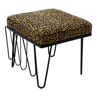 1960s Mid-Century Leopard Hairpin Stool With Magazine Holder For Sale