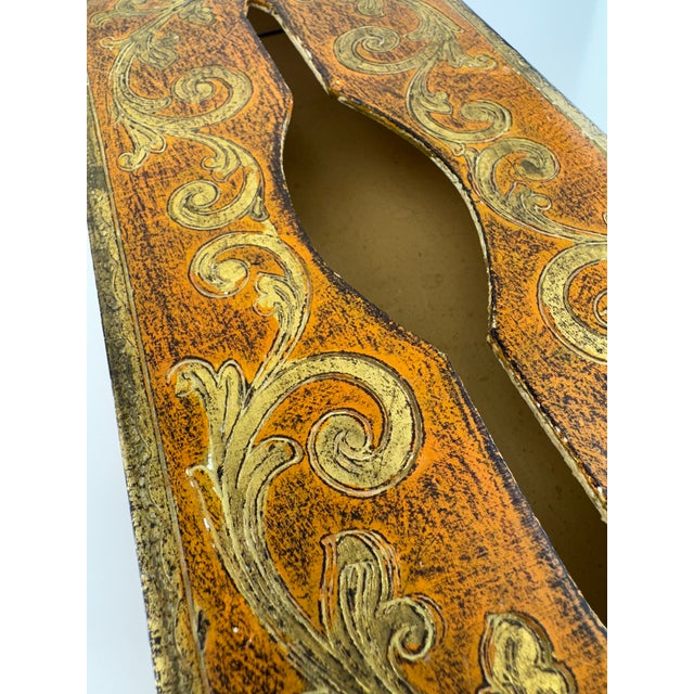 Orange Vintage Hand Painted Florentine Italian Gilt Wood Tissue Box Cover For Sale - Image 8 of 9