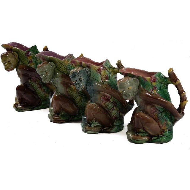 Late 19th Century Majolica Monkey Ceramic Vases - Set of 4 For Sale - Image 5 of 9