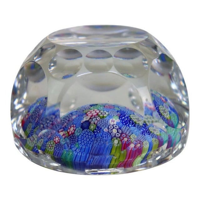 1920s English Whitefriars Glass Millefiori Faceted Glass Paperweight C1920 For Sale - Image 5 of 12