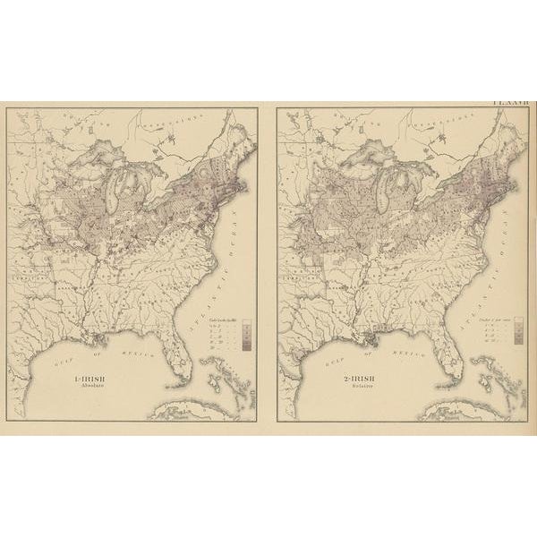Antique Chart of the US Irish and German Population in 1870 For Sale - Image 3 of 5
