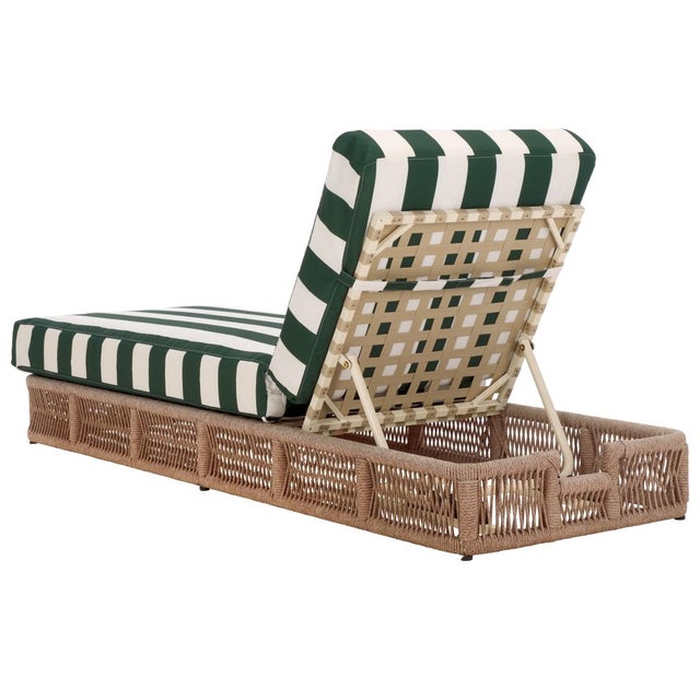 Transitional Gillian Chaise Lounge, Heather Tan/Hunter Green Stripe For Sale - Image 3 of 12