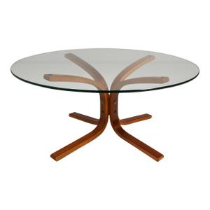 Mid-Century Scandinavian Modern "Siesta" Coffee Table W/ Glass Top Attrributed to Ingmar Relling for Westnofa, Norway, C. 1970s