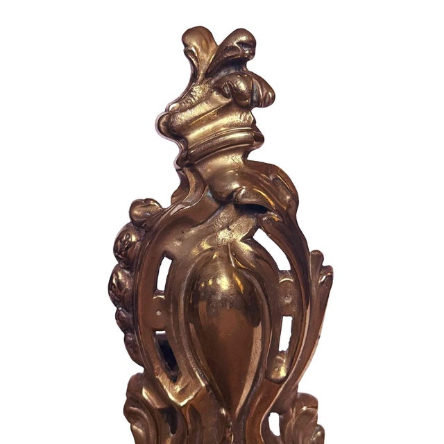 Mid 20th Century Antique French Gilt Bronze Chenets - A Pair For Sale - Image 5 of 9
