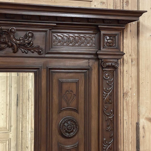 Wood Antique Italian Renaissance Revival Walnut Mantel Mirror For Sale - Image 7 of 17