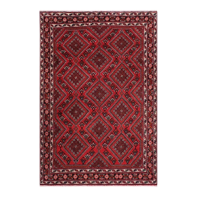Shabby Chic Persian Red/Black Wool Rug - 6'5'' X 9'7'' For Sale
