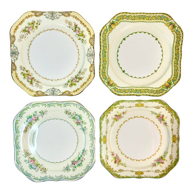 1950s Vintage Boho Chic Japanese Eclectic Victorian China Luncheon Plates - Set of 4, Meito China For Sale