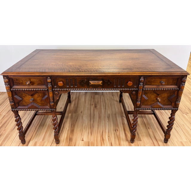 Jacobean Antique Johnson-Handley-Johnson Co Jacobean Style Barley Twist Turned Wood Desk For Sale - Image 3 of 13