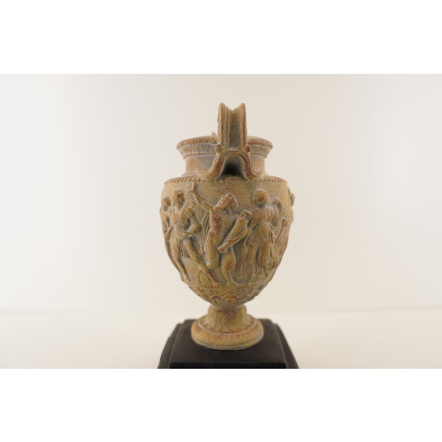 Ceramic Vintage Greek Roman Neoclassical Urn on Black Base For Sale - Image 7 of 18